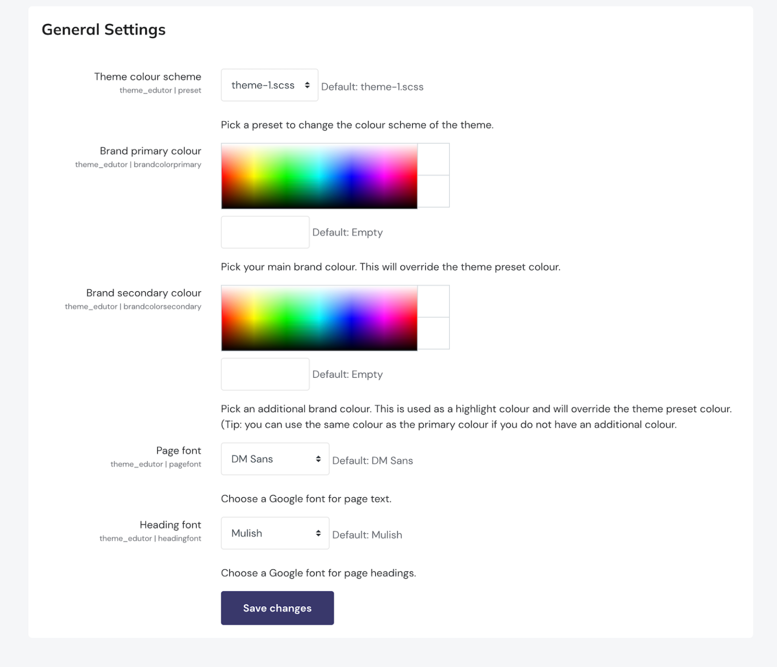 Moodle themes settings page
